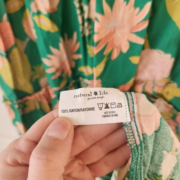 Natural Life Ella Green Floral Maxi Dress Full Length Boho Bohemian Women's L - Picture 8 of 8